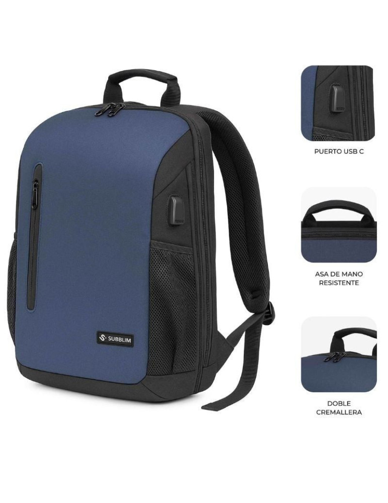 Mochila Subblim Xpand Air Padding Backpack para Portátiles hasta 15.6"/ Puerto USB/ Azul