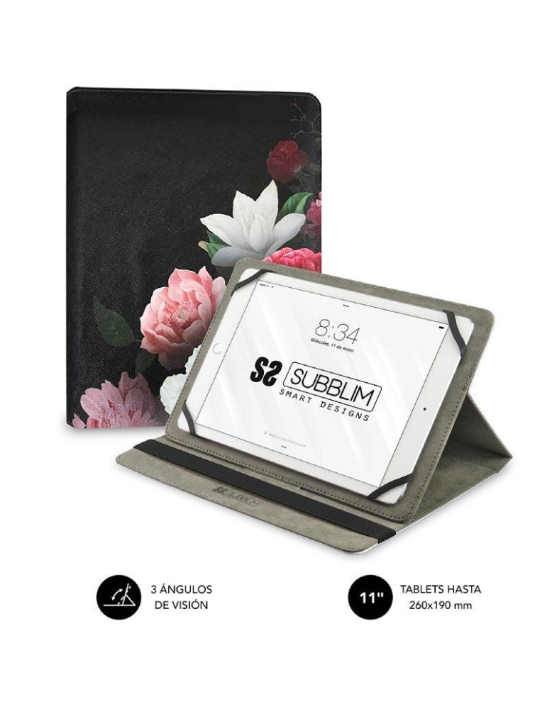 Funda Subblim Trendy Case Rosas para Tablet de 11"/ Negra