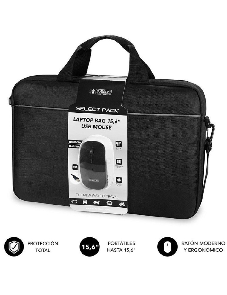 Maletín + Ratón Subblim Select Pack para Portátiles hasta 15.6"/ Cinta para Trolley/ Negro Maletín + Ratón Subblim Select Pack para Portátiles hasta 15.6"/ Cinta para Trolley/ Negro