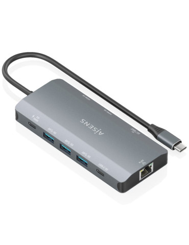 Docking USB Tipo-C Aisens ASUC-10P052-GR/ 2xHDMI 4K/ 1xRJ45/ 3xUSB/ 1xUSB Tipo-C/ 1xUSB Tipo-C PD/ 1xLector de Tarjetas/ Gris 2