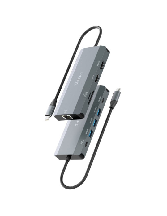 Docking USB Tipo-C Aisens ASUC-10P052-GR/ 2xHDMI 4K/ 1xRJ45/ 3xUSB/ 1xUSB Tipo-C/ 1xUSB Tipo-C PD/ 1xLector de Tarjetas/ Gris