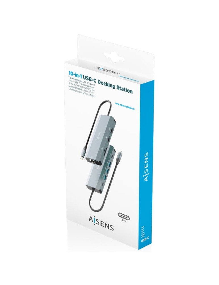 Docking USB Tipo-C Aisens ASUC-10P052-GR/ 2xHDMI 4K/ 1xRJ45/ 3xUSB/ 1xUSB Tipo-C/ 1xUSB Tipo-C PD/ 1xLector de Tarjetas/ Gris