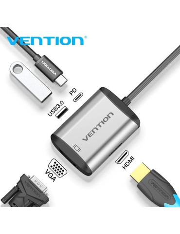 Conversor Vention TFAHB/ 1xUSB/ 1xHDMI/ 1xVGA/ 1xUSB Tipo-C PD/ 15cm/ Gris 2