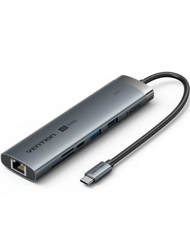 Hub USB Tipo-C 3.2 Vention TGVHB/ 2xUSB/ 1xUSB Tipo-C PD/ 1xUSB Tipo-C/ 1xRJ45/ 1xLector de Tarjetas/ 1xJack 3.5mm/ 1xHDMI/ 15cm