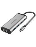 Docking USB Tipo-C Vention THAHB/ 1xHDMI 4K/ 3xUSB/ 1xUSB Tipo-C PD/ 1xRJ45/ 1xLector tarjetas/ 1xAudio/ Gris