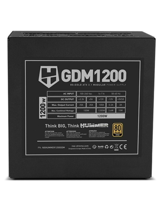 Fuente de Alimentación Nox Hummer GDM/ 1200W/ Ventilador 12cm/ ATX 3.1/ PCIe 5.1/ 80 Plus Gold
