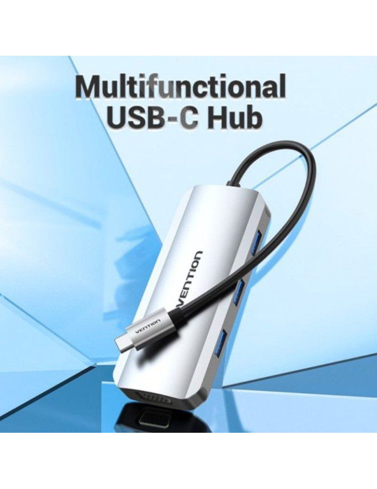 Docking USB Tipo-C Vention TOIHB/ 1xHDMI 4K/ 1xVGA/ 3xUSB/ 1xUSB Tipo-C PD/ Gris