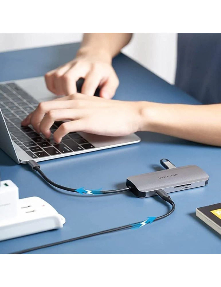 Docking USB Tipo-C Vention TOJHB/ 1xHDMI 4K/ 3xUSB/ 1xUSB Tipo-C/ 1xLector tarjetas/ Gris