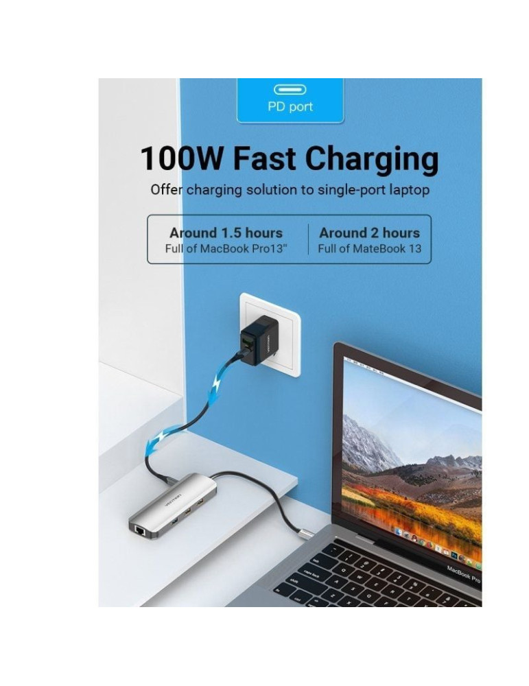 Docking USB Tipo-C Vention TOKHB/ 1xHDMI 4K/ 3xUSB/ 1xUSB Tipo-C PD/ 1xRJ45/ 1xLector Tarjetas SD y MicroSD/ Gris