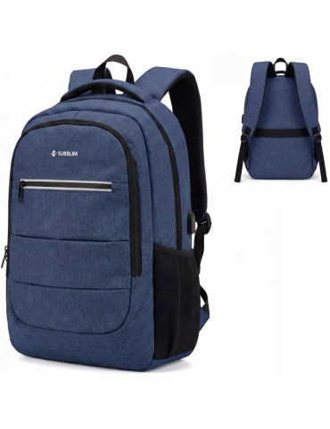 Mochila Subblim City Plus 26L Backpack para Portátiles hasta 16"/ Puerto USB/ Azul