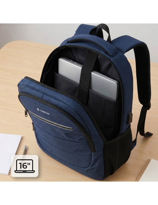 Mochila Subblim City Plus 26L Backpack para Portátiles hasta 16"/ Puerto USB/ Azul
