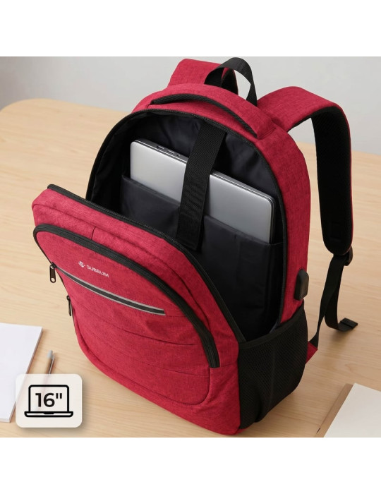 Mochila Subblim City Plus 26L Backpack para Portátiles hasta 15.6"/ Puerto USB/ Roja