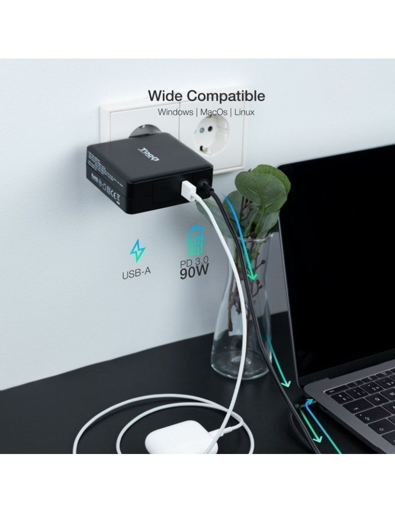 Cargador de Portátil TooQ TQLC-USBC90PD USB Tipo-C/ 90W/ Automático/ Voltaje 5-20V