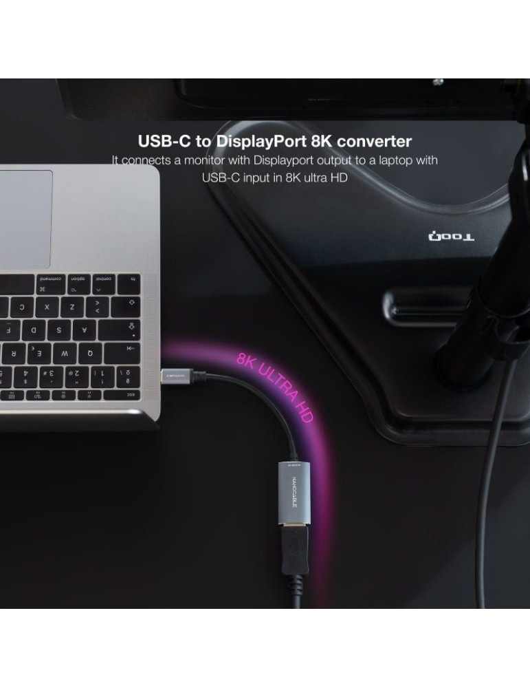 Conversor Nanocable 10.16.4104-G/ USB Tipo-C Macho - DisplayPort Hembra/ 15cm/ Gris