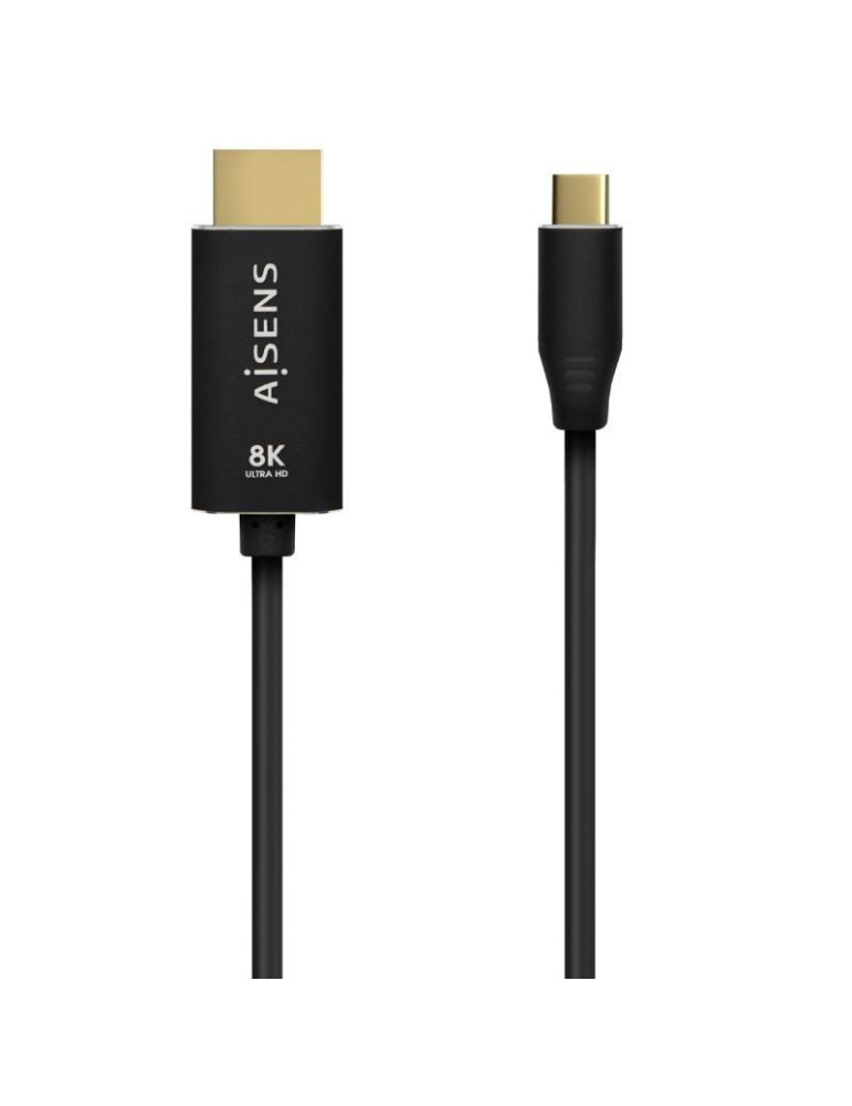 Cable Conversor Aisens A109-0711/ USB Tipo-C Macho - HDMI 8K Macho/ Hasta 27W/ 6000Mbps/ 1m/ Negro