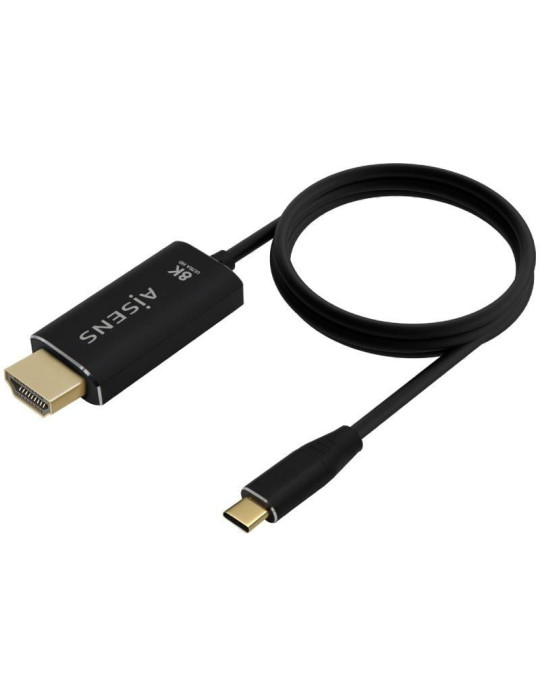 Cable Conversor Aisens A109-0711/ USB Tipo-C Macho - HDMI 8K Macho/ Hasta 27W/ 6000Mbps/ 1m/ Negro
