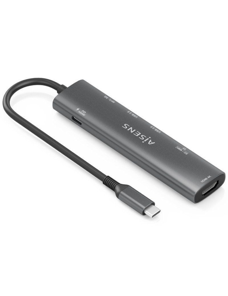 Docking USB Tipo-C Aisens ASUC-7P027-GR/ 1xHDMI 4K/ 3xUSB/ 1xUSB Tipo-C PD/ 1xLector Tarjetas/ Gris