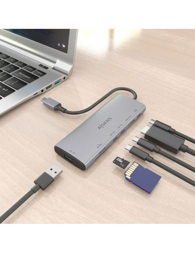 Docking USB Tipo-C Aisens ASUC-7P031-GR/ 1xHDMI 4K/ 1xUSB/ 2xUSB Tipo-C/ 1xLector Tarjetas/ 1xUSB Tipo-C PD/ Gris