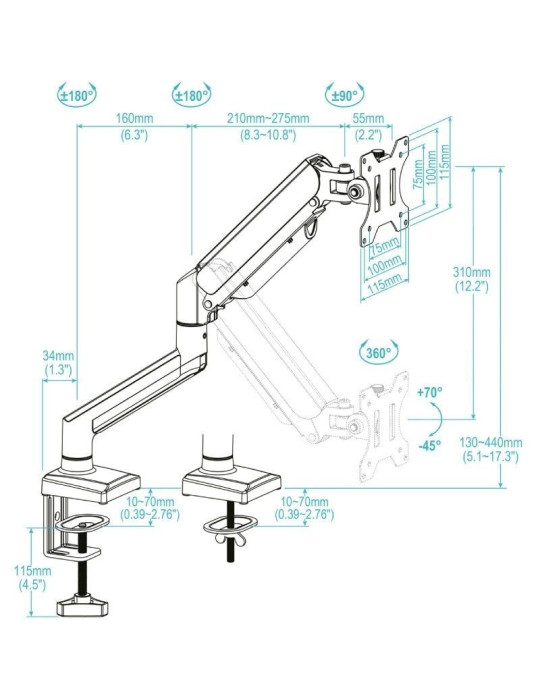 Soporte de Mesa para Monitor TooQ DB1334TNR-W/ Giratorio/ Inclinable/ hasta 10kg