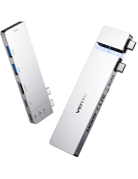 Docking USB Tipo-C Vention THZH0/ 1xHDMI 4K/ 2xUSB/ 2xUSB Tipo-C/ 1xThunderBolt/ 1xUSB Tipo-C PD/ Gris