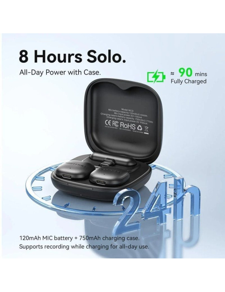 Micrófono Inalámbrico con Clip Vention Lavalier NCDB0/ USB Tipo-C/ Lightning/ Incluye Receptor/ 2 unidades