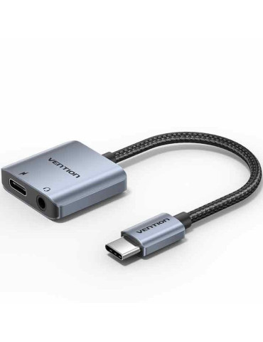 Adaptador Audio Vention BIGHA/ USB Tipo-C Macho - Jack 3.5 Hembra/ USB Tipo-C PD Hembra/ Gris
