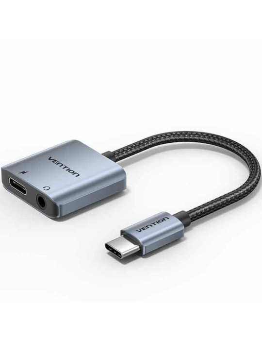 Adaptador Audio Vention BIGHA/ USB Tipo-C Macho - Jack 3.5 Hembra/ USB Tipo-C PD Hembra/ Gris