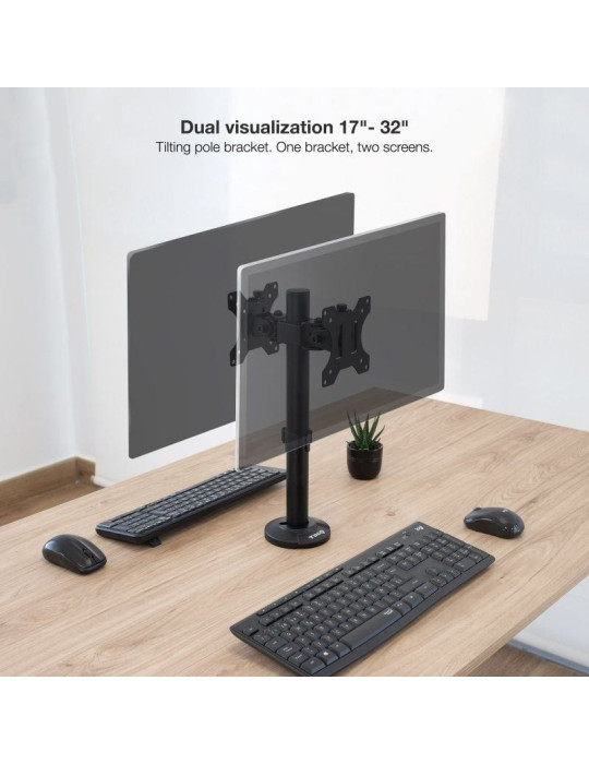 Soporte de Mesa para 2 Monitores TooQ DB1132TN-B/ Giratorio/ Inclinable/ hasta 8kg