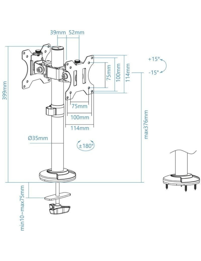 Soporte de Mesa para 2 Monitores TooQ DB1132TN-B/ Giratorio/ Inclinable/ hasta 8kg