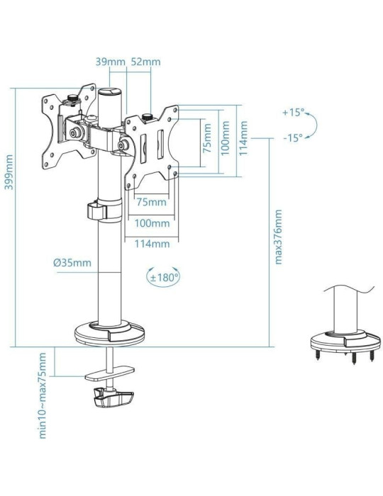 Soporte de Mesa para 2 Monitores TooQ DB1132TN-B/ Giratorio/ Inclinable/ hasta 8kg