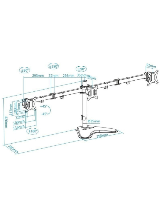 Soporte de Sobremesa para 3 Monitores TooQ DB1704TN-B/ Giratorio/ Inclinable/ hasta 7kg