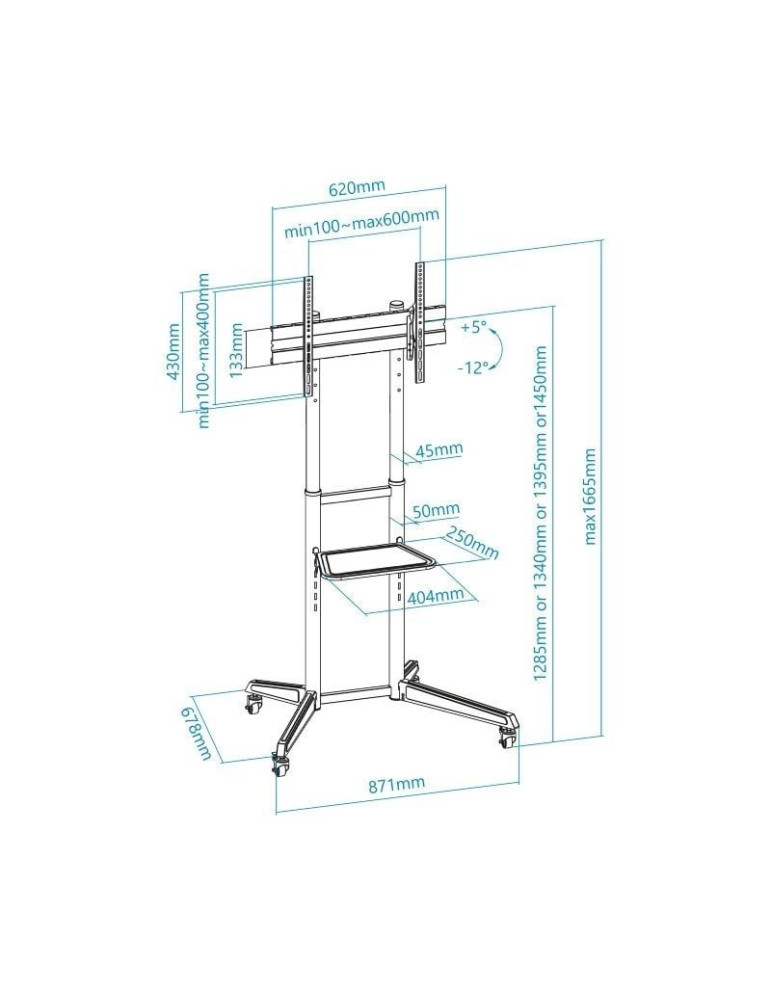 Soporte de Suelo Inclinable con Ruedas TooQ FS1170M-B para TV de 37-70"/ hasta 50kg