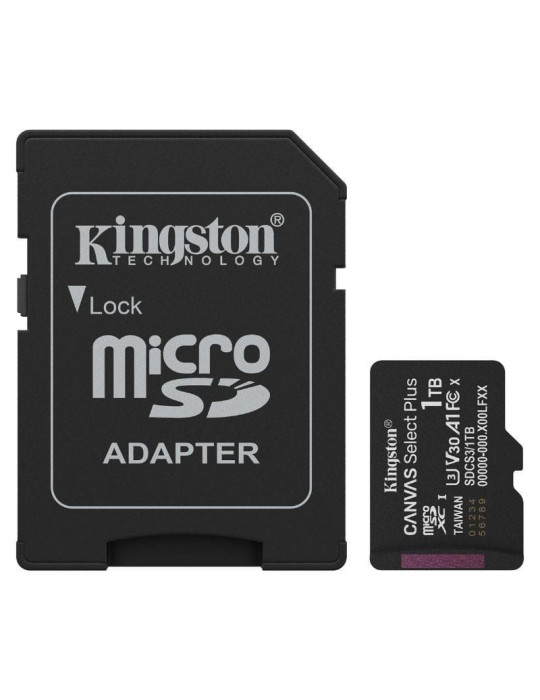 Tarjeta de Memoria Kingston CANVAS Select Plus 1TB microSD XC con Adaptador/ Clase 10/ 150MBs