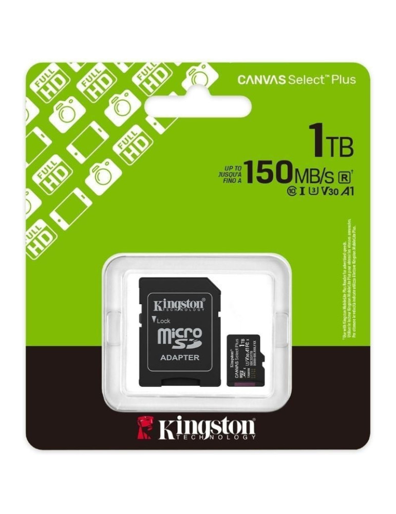 Tarjeta de Memoria Kingston CANVAS Select Plus 1TB microSD XC con Adaptador/ Clase 10/ 150MBs