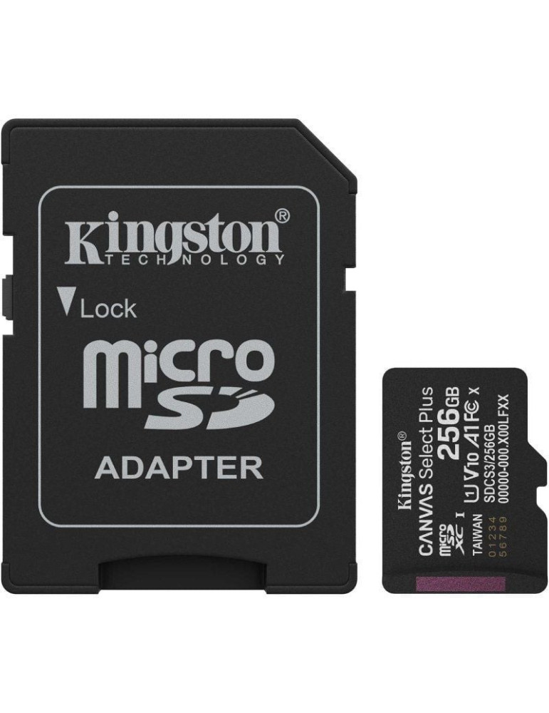Tarjeta de Memoria Kingston CANVAS Select Plus 256GB microSD XC con Adaptador/ Clase 10/ 150MBs