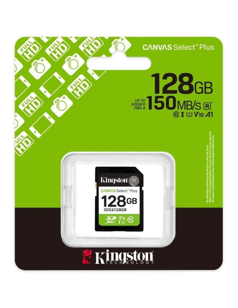 Tarjeta de Memoria Kingston CANVAS Select Plus 128GB SD XC/ Clase 10/ 150MBs