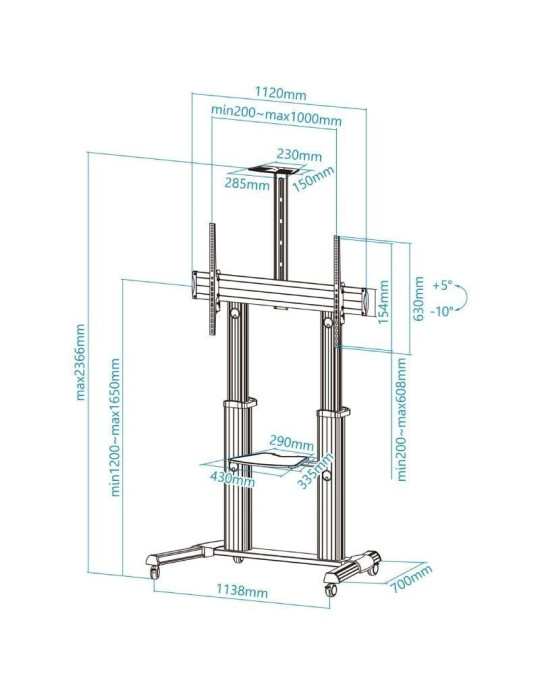 Soporte de Suelo Inclinable/ Ajustable con Ruedas TooQ FS20300M-B para TV de 60-100"/ hasta 100kg