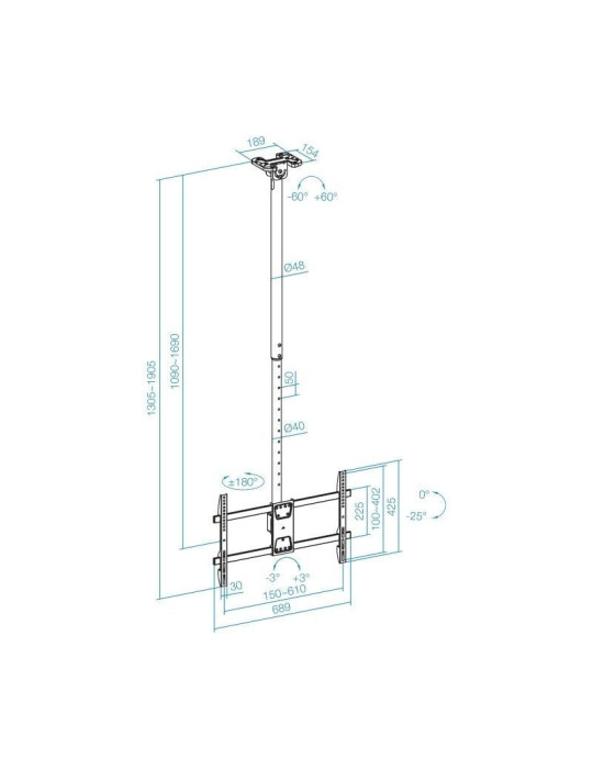 Soporte de Techo Giratorio/ Inclinable/ Nivelable TooQ LPCE1186TSLI-XL-B para TV de 43-86"/ hasta 60kg