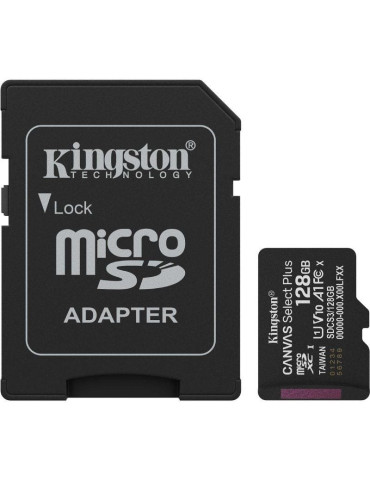 Tarjeta de Memoria Kingston CANVAS Select Plus 128GB microSD XC con Adaptador/ Clase 10/ 150MBs