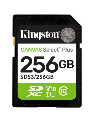 Tarjeta de Memoria Kingston CANVAS Select Plus 256GB SD XC/ Clase 10/ 150MBs