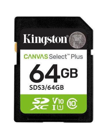 Tarjeta de Memoria Kingston CANVAS Select Plus 64GB SD XC/ Clase 10/ 100MBs