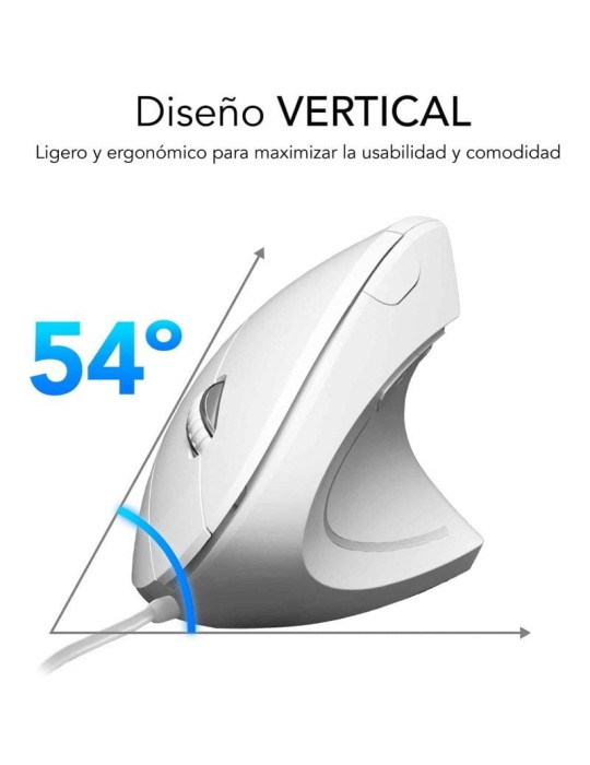Ratón Vertical Subblim Glide Vertical Ergo Wired/ Hasta 1600 DPI/ Blanco