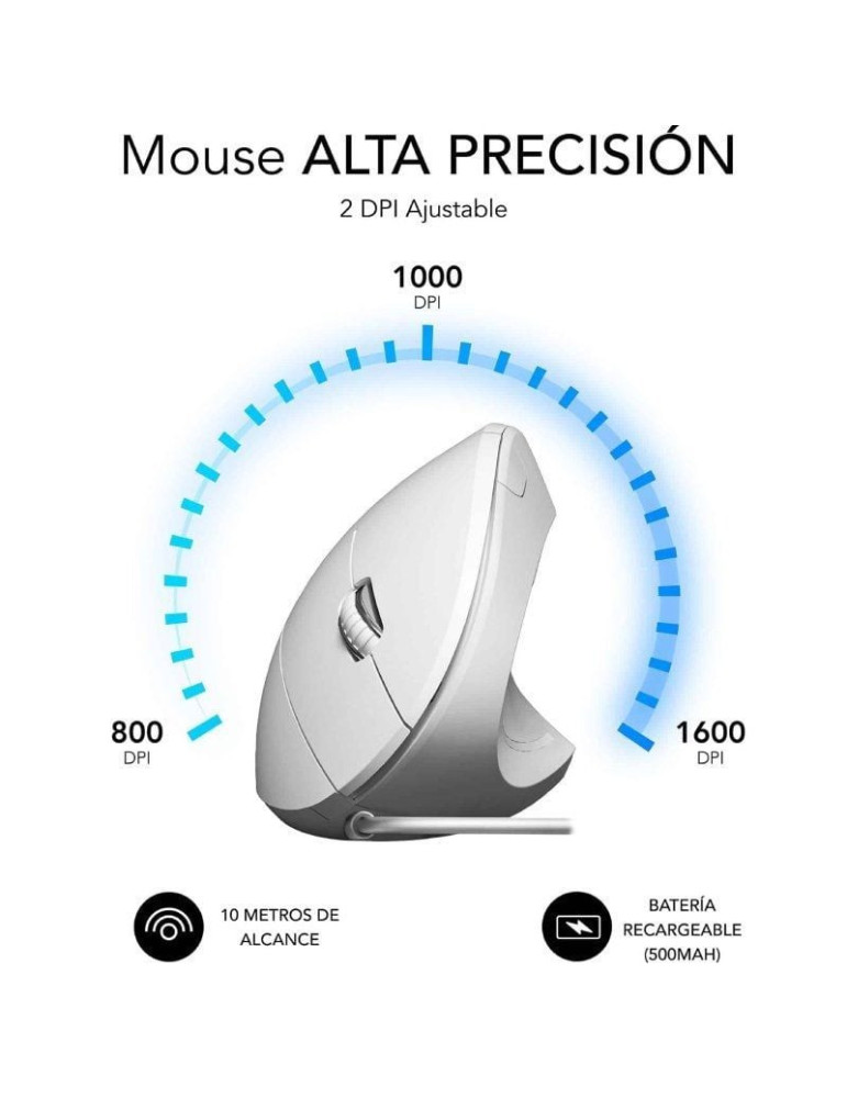 Ratón Vertical Subblim Glide Vertical Ergo Wired/ Hasta 1600 DPI/ Blanco