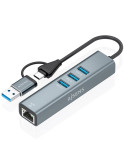 Hub USB + USB Tipo-C 3.2 Aisens A109-1033/ 3xUSB/ 1xRJ45/ Gris