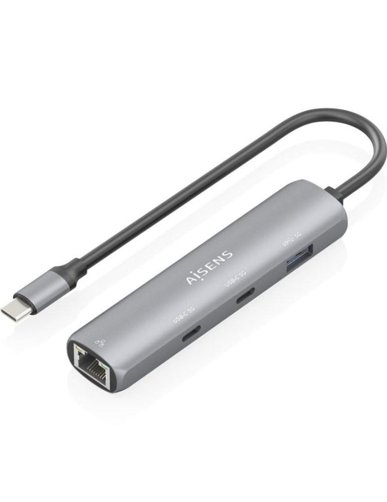 Hub USB Tipo-C Aisens ASUC-4P040-GR/ 2xUSB Tipo-C/ 1xUSB/ 1xRJ45/ Gris