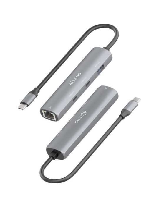 Hub USB Tipo-C Aisens ASUC-4P040-GR/ 2xUSB Tipo-C/ 1xUSB/ 1xRJ45/ Gris