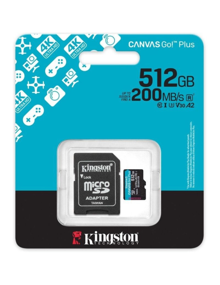 Tarjeta de Memoria Kingston CANVAS Go! Plus 512GB microSD XC con Adaptador/ Clase 10/ 200MBs