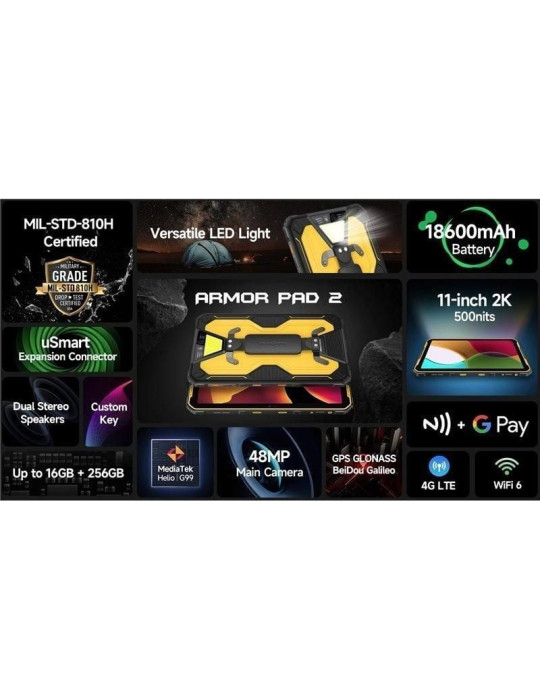 Tablet Rugerizada Ulefone Armor Pad 2 11"/ 8GB/ 256GB/ Octacore/ 4G/ Negro y Amarillo