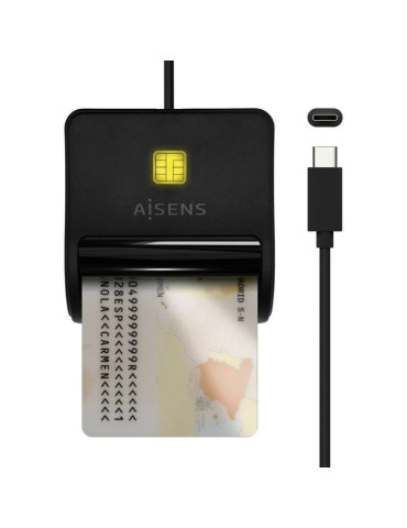Lector de DNI USB Tipo-C Aisens ASCR-SN03C-BK/ USB Tipo-C/ Negro