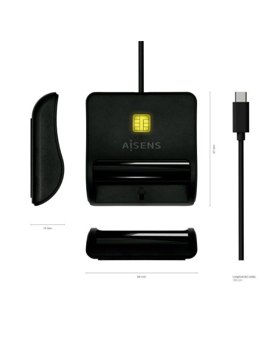 Lector de DNI USB Tipo-C Aisens ASCR-SN03C-BK/ USB Tipo-C/ Negro